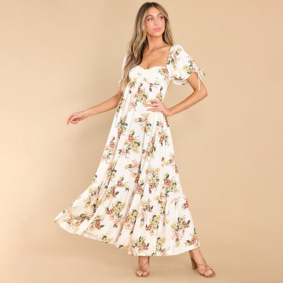 Aura Dresses & Skirts - NWT AURA "Whimsical Blooms" Floral Print Tiered Maxi Dress (Off-White | Size S)